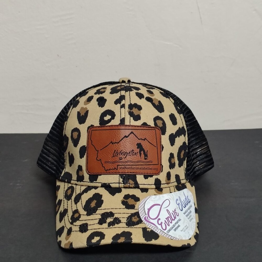 Livingston Montana Stafford Animal Shelter Hat Cap‎ Snap Back Leopard Print Mesh